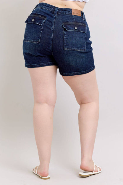 Back Flap Pocket High Waisted Shorts- PLUS