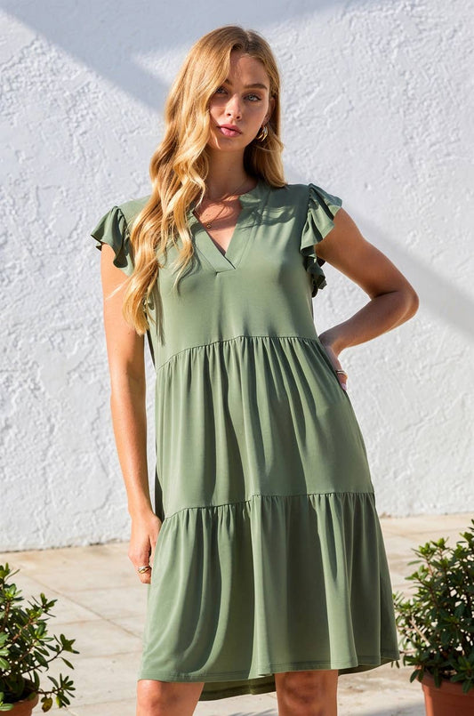 Flutter Sleeve Tiered Forever Dress
