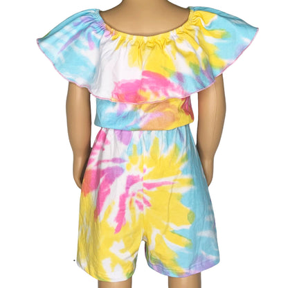 AnnLoren Pastel Tie Dye Girls Shorts Jumpsuit Vacation Wear