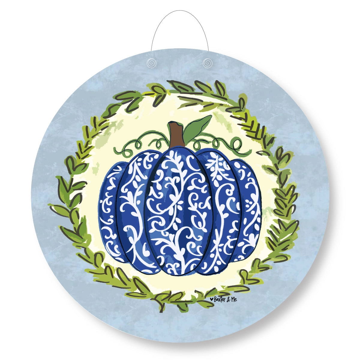 Kentucky Blue Chinoiserie Pumpkin Door Hanger