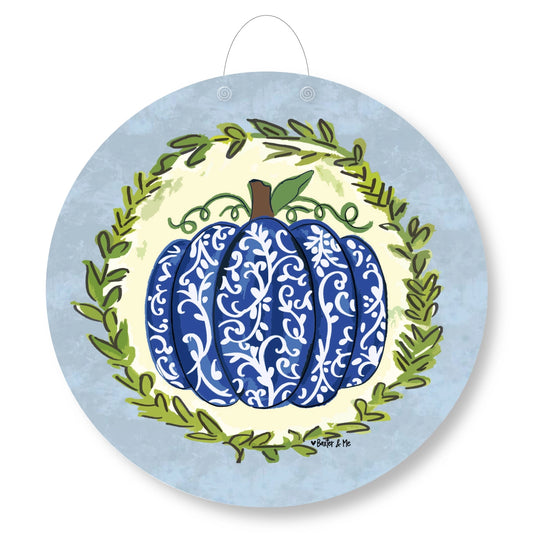 Kentucky Blue Chinoiserie Pumpkin Door Hanger