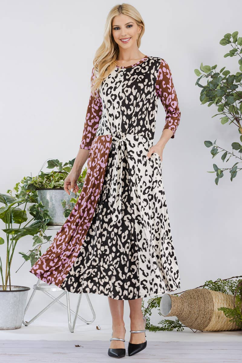 Celeste Leopard Contrast Midi Dress
