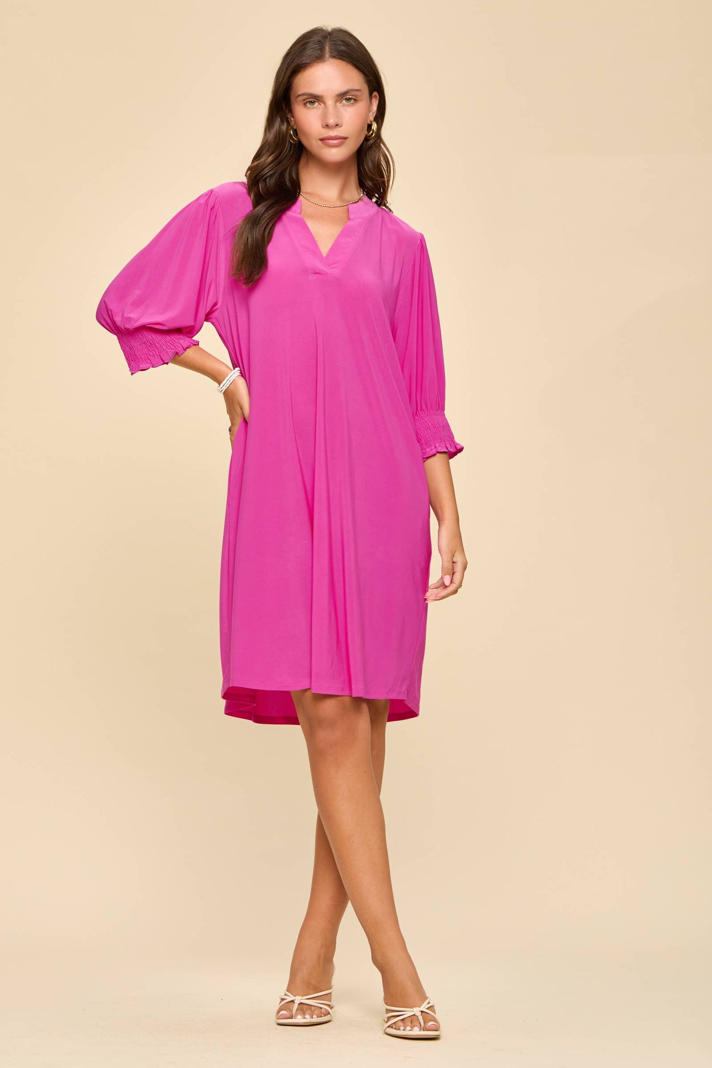 Smocked Sleeve Lizzy Collar Shirt Dress