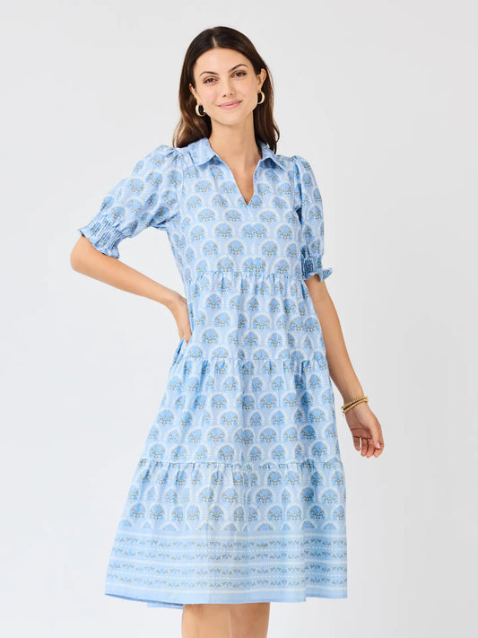Mary Square Molly Dress in Sunshower Flora Blue