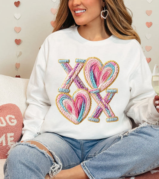 XOXO Crochet Look (Sweatshirt is light pink, not white)