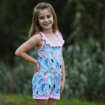 AnnLoren Girls Jumpsuit Shorts Romper Seashell Beach Design