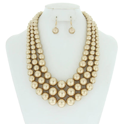 Multi-Strand Pearl Bead Necklace Earring Set