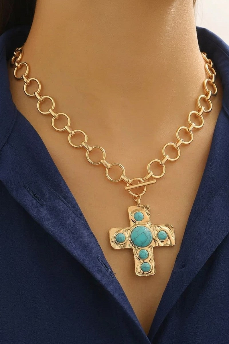Notable Hammered Cross Toggle Necklace - gold or silver