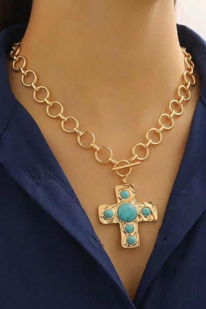 Notable Hammered Cross Toggle Necklace - gold or silver