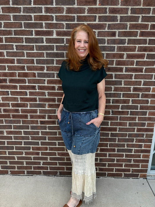 Tiered Patchwork Flowy Denim Pants