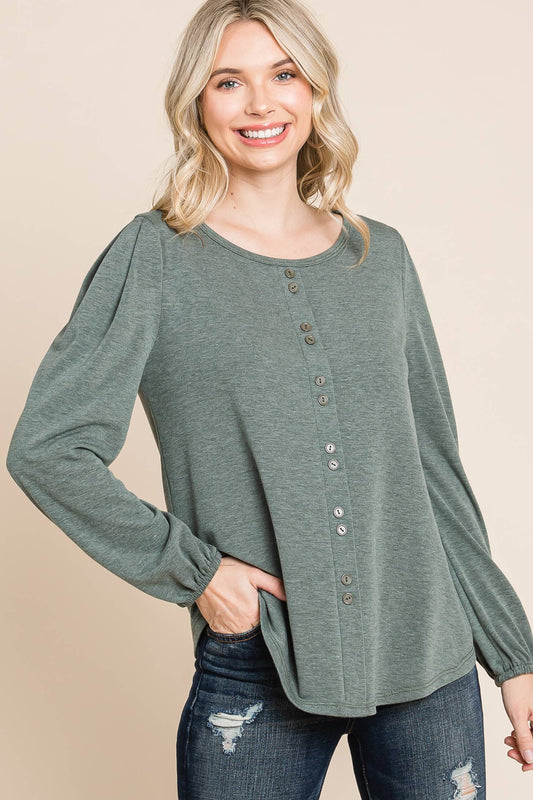 Olive Long Sleeve Top with Front Detail