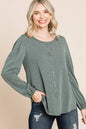 Olive Long Sleeve Top with Front Detail