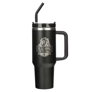 Be Strong in the Lord Black 40 Oz Tumbler with Reusable Straw - Ephesians 6:10