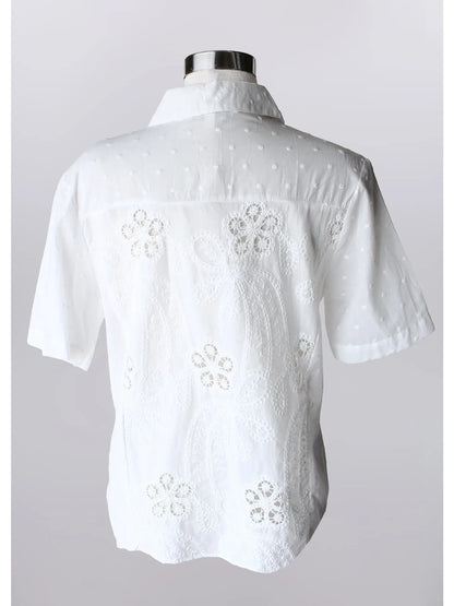 Keren Hart White Lace and Swiss Dot Top
