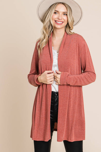 Soft Solid Open Front Cardigan - Rust