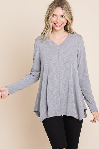 Two Tone V Neck Basic Top - S- 3X Several colors