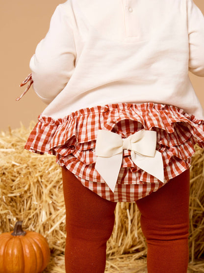 Baby Girls Pumpkin Bow Ivory Applique Ruffle Bow Sweatshirt Swing Top & Ruffle Bloomer Set