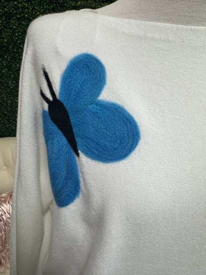 Keren Hart White Soft Knit Sweater with Butterflies