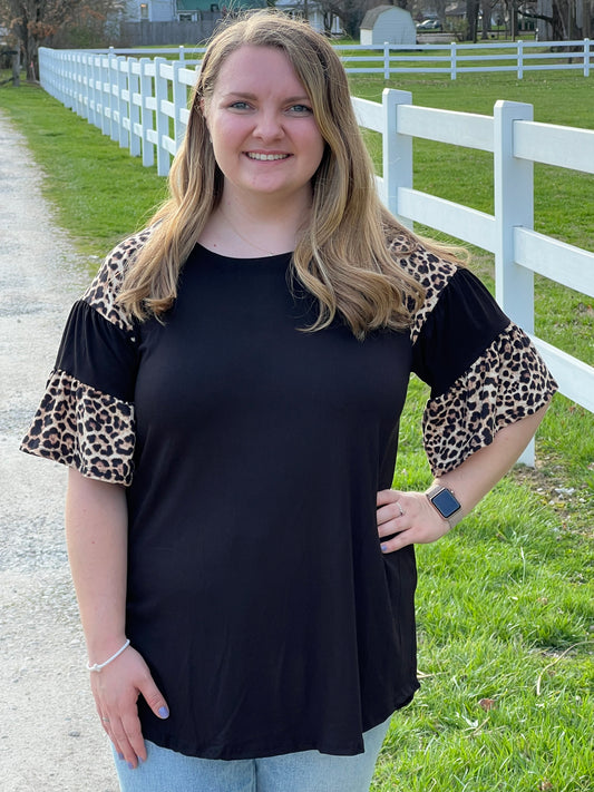 Celeste Plus Animal Print Top with Layered Sleeves