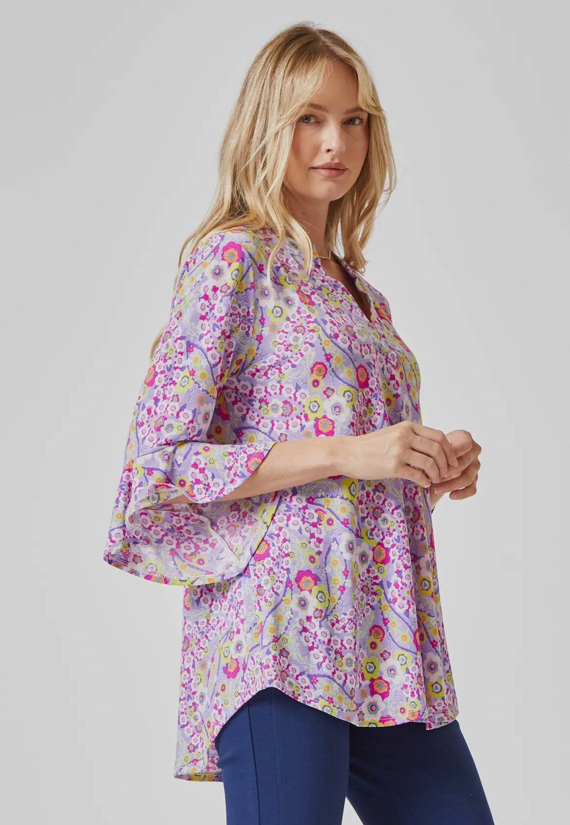 Faith Blouse with Medallion Print - Lavender Floral