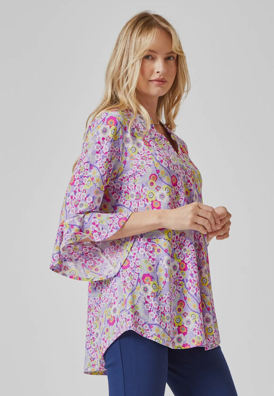 Faith Blouse with Medallion Print - Lavender Floral