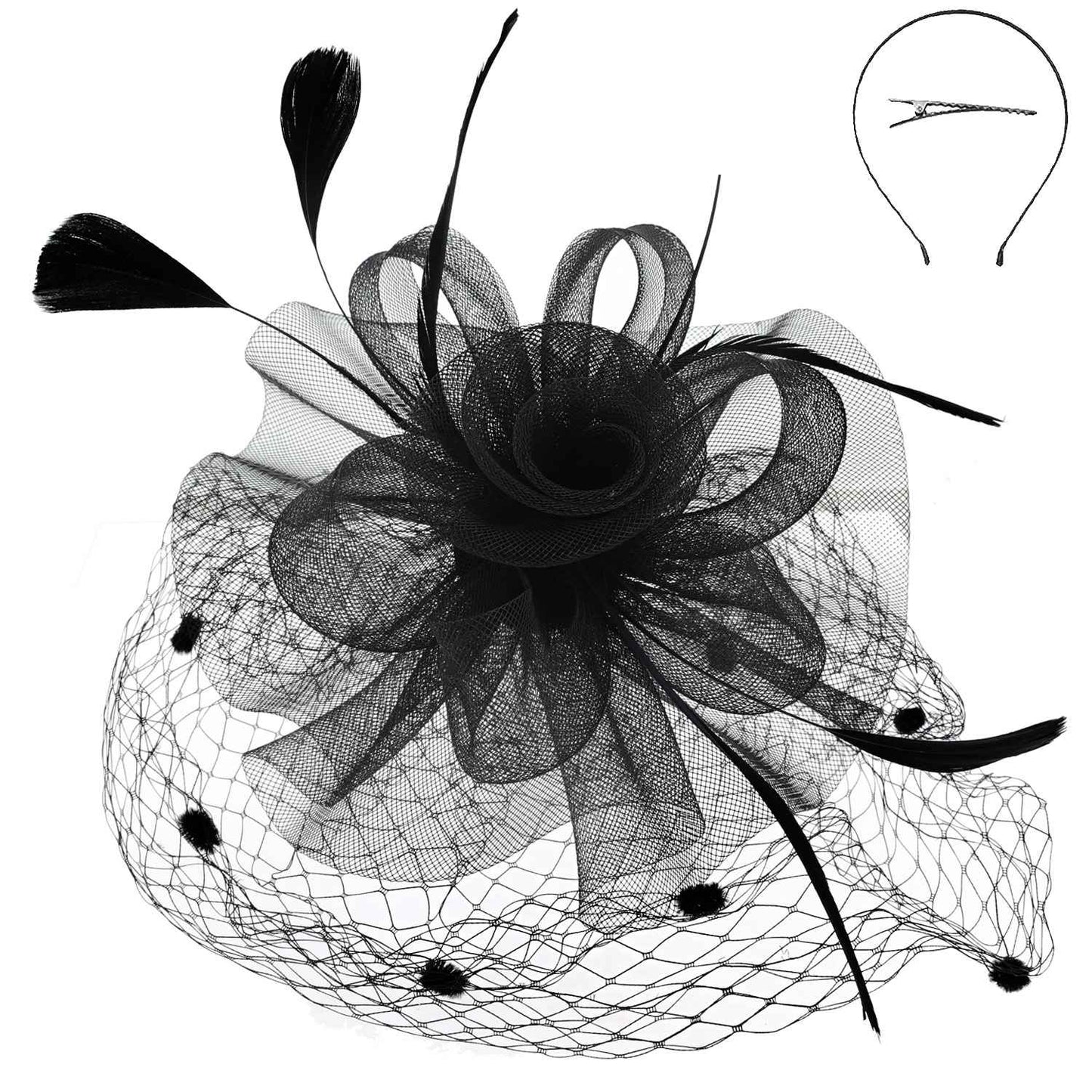 Flower w/ Dotted Netting Mesh Women's Fascinator