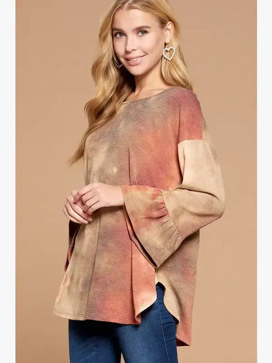 Tie Dye Open Back Bell Sleeve Top