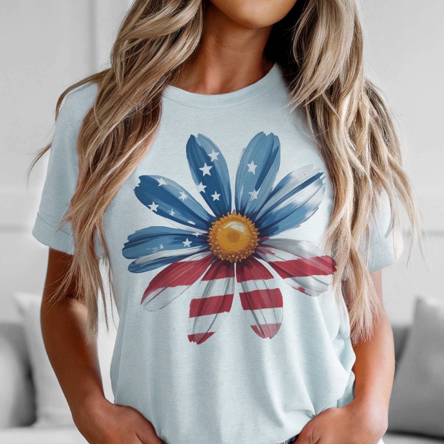 USA Daisy American Flag Patriotic Flower Market Graphic Tee