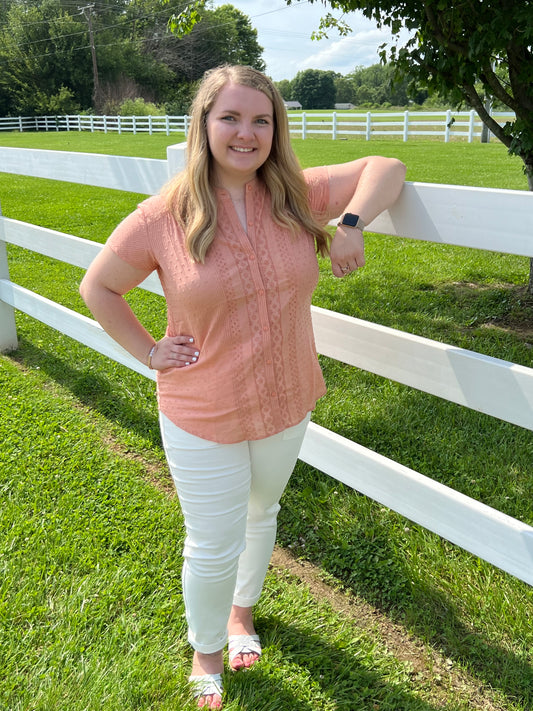 Keren Hart Cotton Blouse with Dot and Eyelet Details - dusty rose