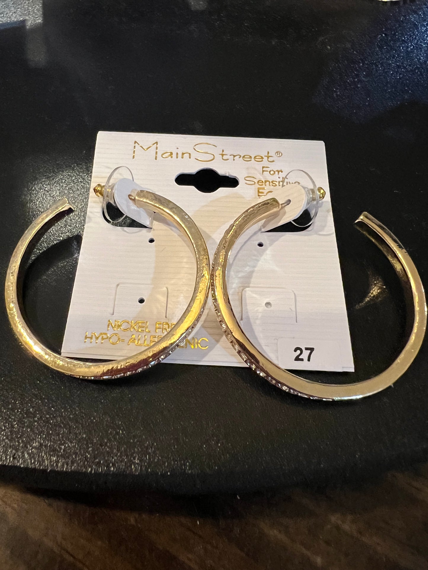 Large gold hoop earrings with clear stones #27