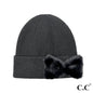 CC Faux Fur Bow Beanie - Black