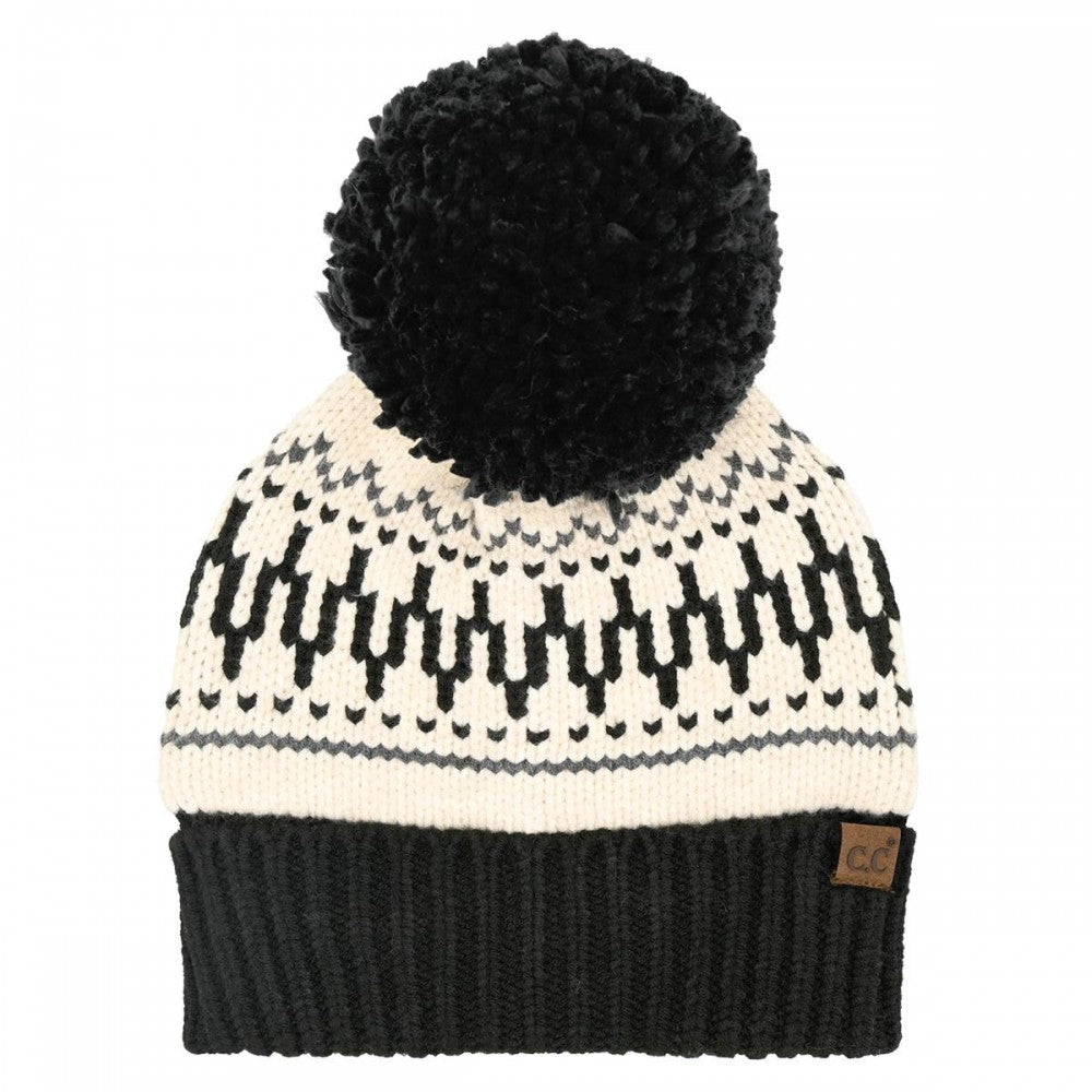 CC Fair Isle Pattern Yarn Pom Beanie