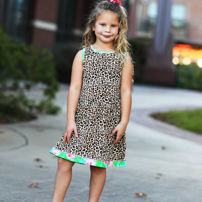 AnnLoren Girls Dress Leopard Floral Rose Swing Sleeveless
