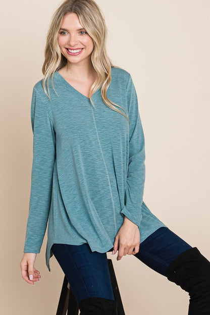 Two Tone V Neck Basic Top - S- 3X Several colors