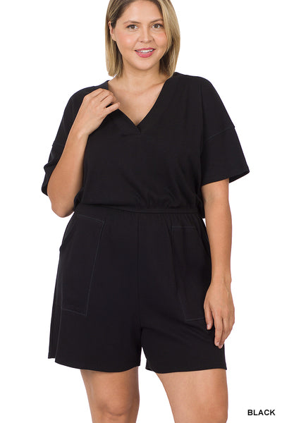 Plus Romper with pockets - black