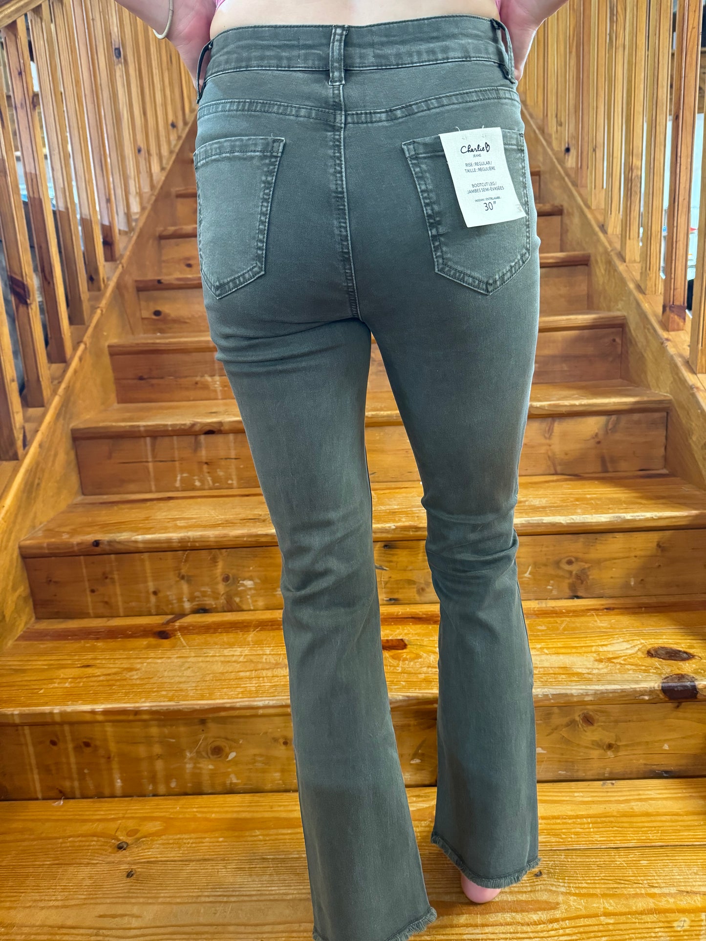 Charlie B Bootcut Jeans with Asymmetrical Hem - spruce