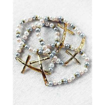 Hammered Cross Bead Stretch Bracelet