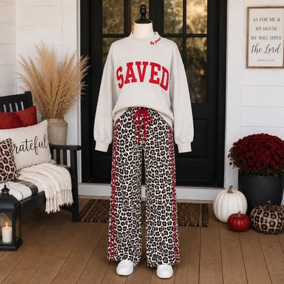 Red Side Stripe Leopard Pants