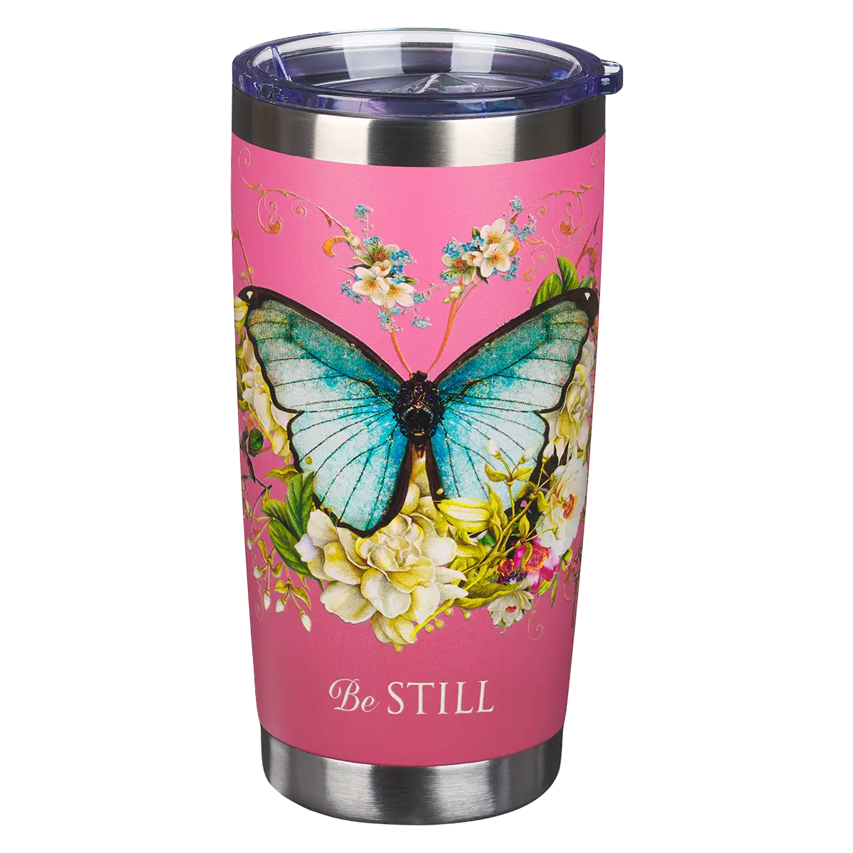 Pink Be Still Butterfly Stainless Steel Tumbler - Ps. 46:10