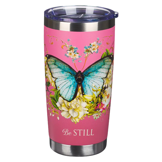 Pink Be Still Butterfly Stainless Steel Tumbler - Ps. 46:10