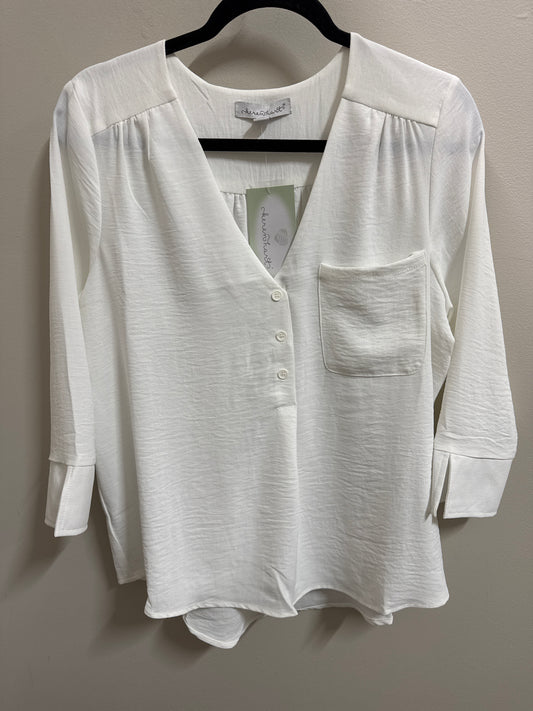 Keren Hart Ivory Air Flow 3/4 Sleeve V-neck Blouse