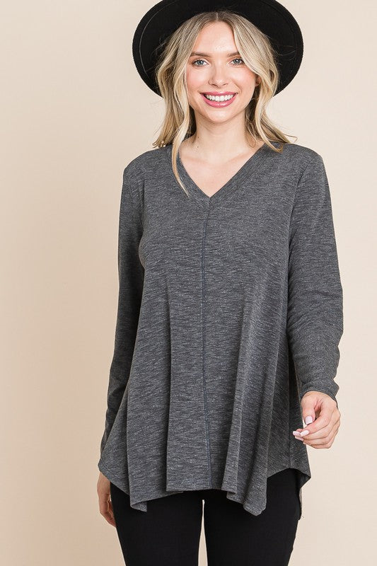 Two Tone V Neck Basic Top - S- 3X Several colors