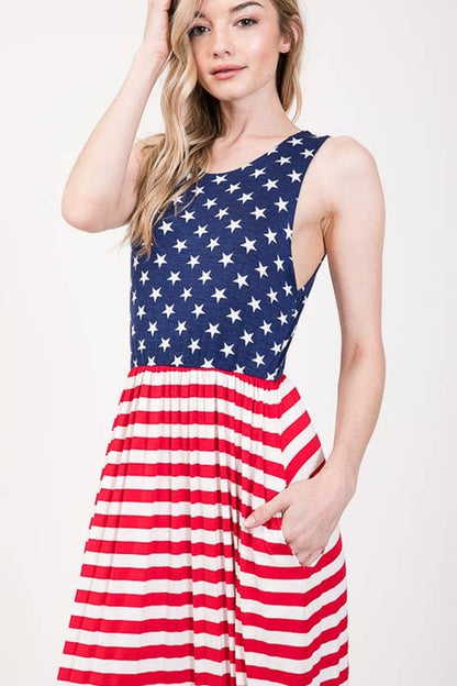 Stars and Striped Maxi Dress with Pockets