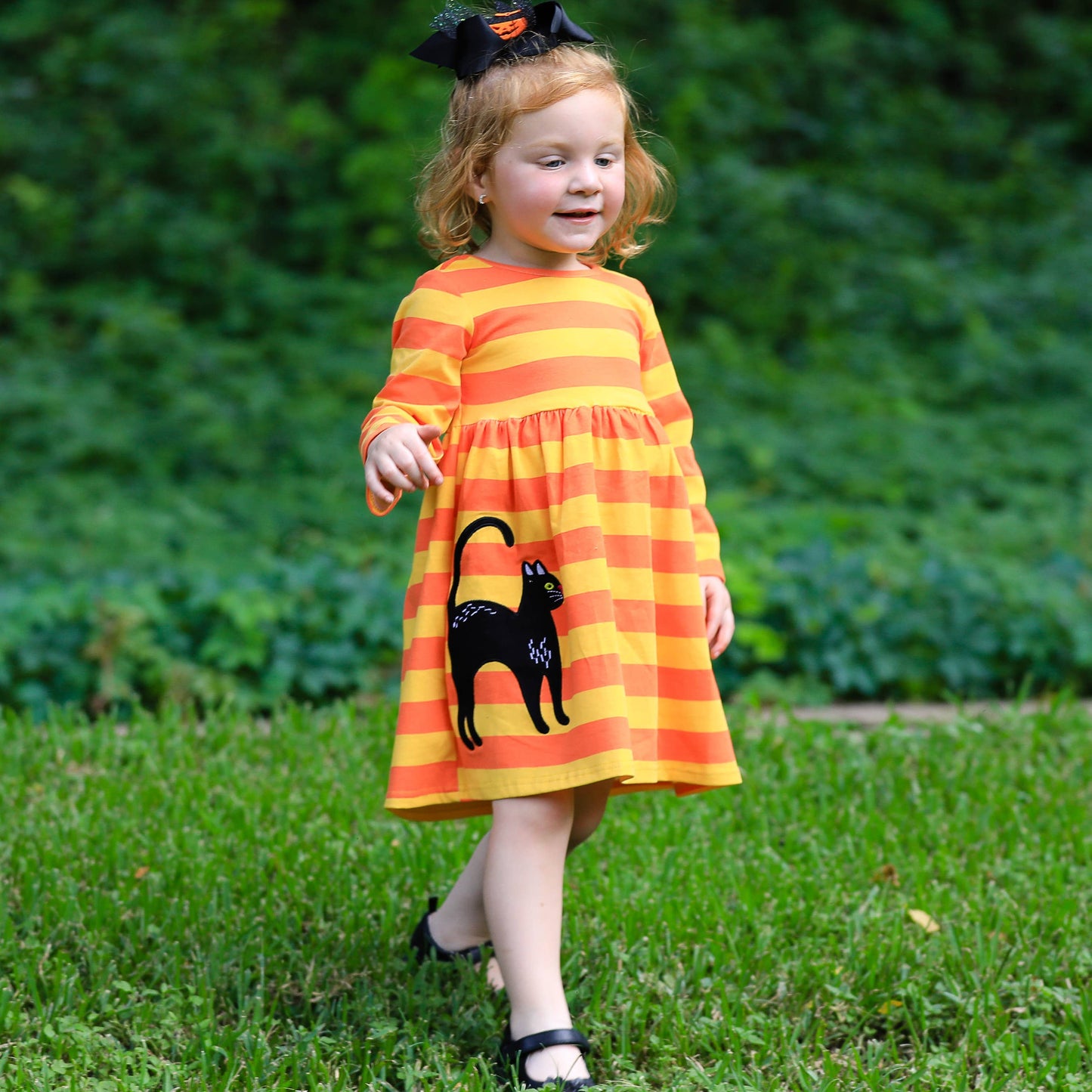 AnnLoren Black Cat Orange Girls Halloween Dress Fall Clothes