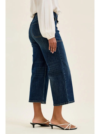 Judy Blue High Waist Wide Leg Crop Utility Patch Pocket Jeans