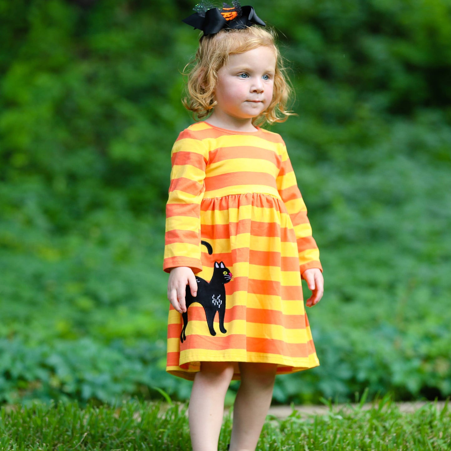 AnnLoren Black Cat Orange Girls Halloween Dress Fall Clothes