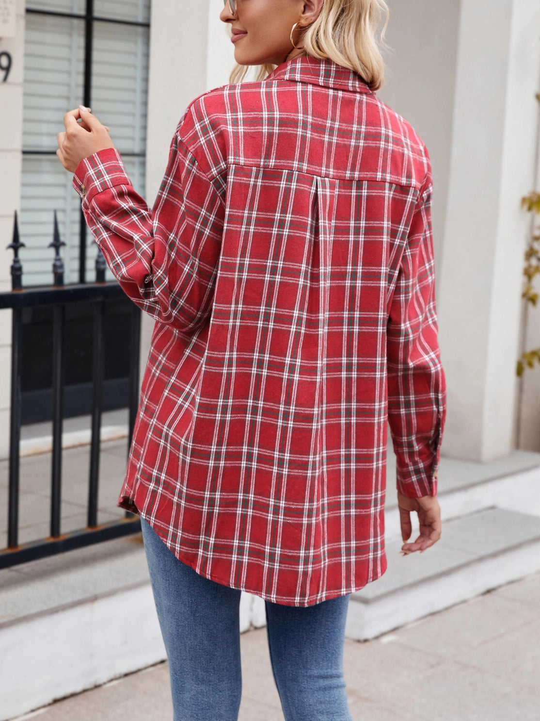 Long Red Plaid Shirt