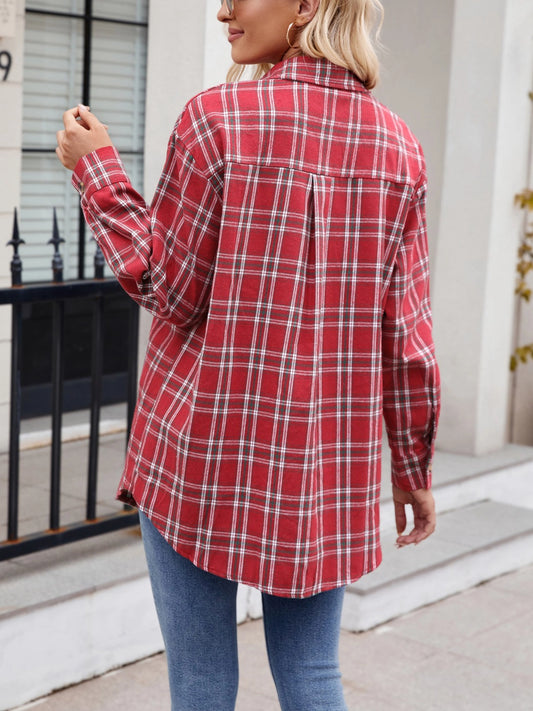 Long Red Plaid Shirt