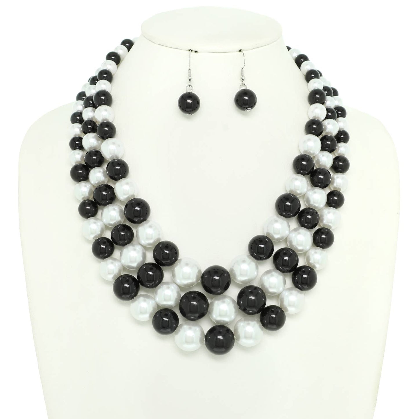 Multi-Strand Pearl Bead Necklace Earring Set