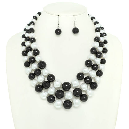 Multi-Strand Pearl Bead Necklace Earring Set